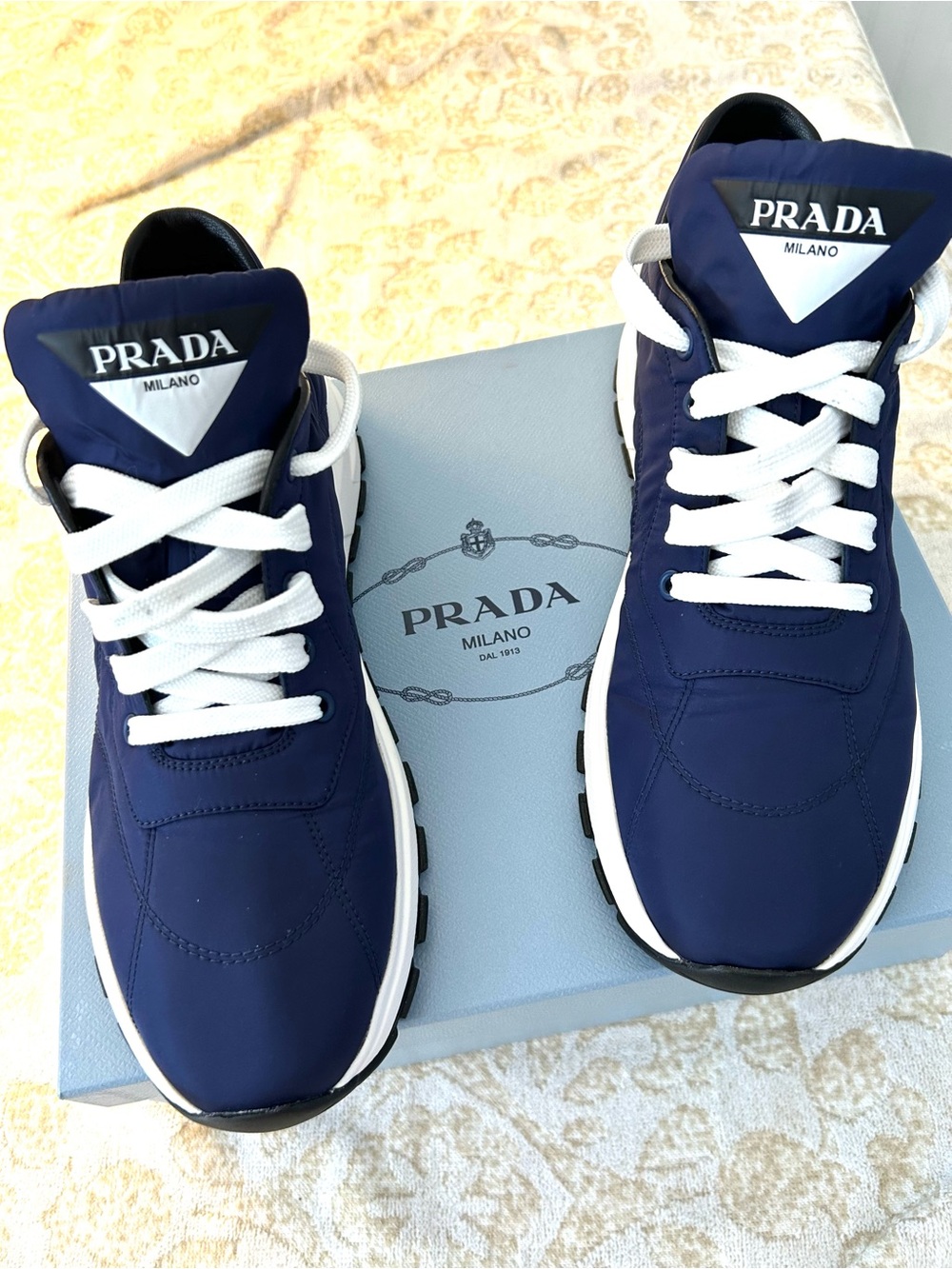 DEAL DEAL DEAL. PRADA Nylon PRAX Sneakers - 1E245L -  Blue White $200 discount - Picture 2 of 12